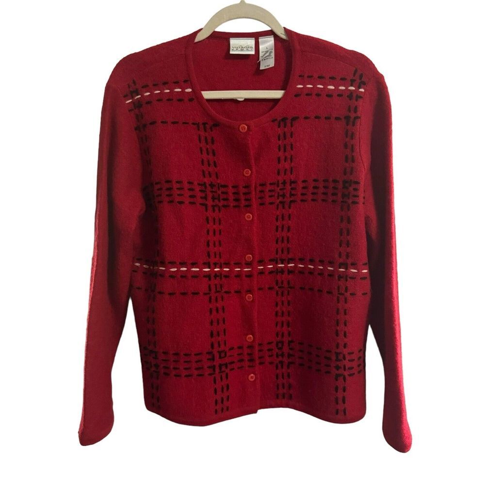 Vintage Villager Sport by Liz Claiborne Co. Red Cardigan Wool Button up Large